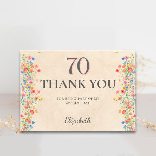 Elegante Wilde Bloem 70e Verjaardag Dankjewel Bedankkaart