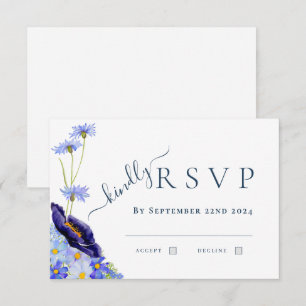 Elegante Wilde Bloem Blauwe Trouwreactie RSVP Kaartje