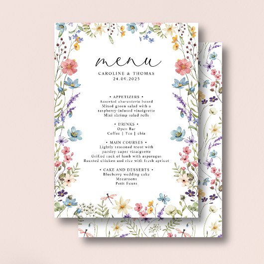 Elegante Wilde Bloem Bloei Romantisch Schrift Huwe Menu