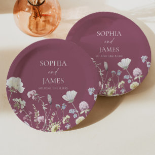 Elegante Wilde Bloem Bloemen Bruiloft Papieren Bordje
