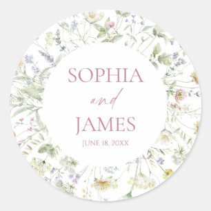 Elegante Wilde Bloem Bloemen Bruiloft Ronde Sticker
