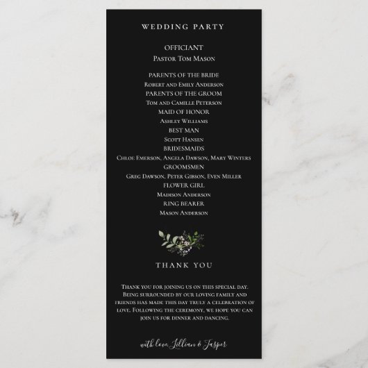 Elegante Wilde Bloem Botanische Trouwprogramma Programma (Achterkant)