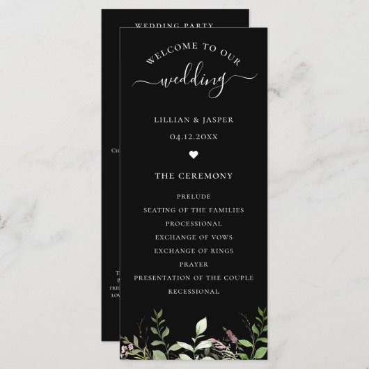 Elegante Wilde Bloem Botanische Trouwprogramma Programma (Voorkant / Achterkant)