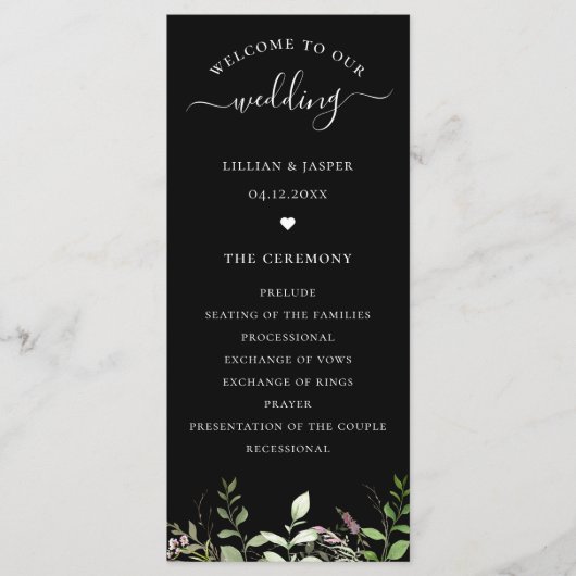 Elegante Wilde Bloem Botanische Trouwprogramma Programma (Voorkant)