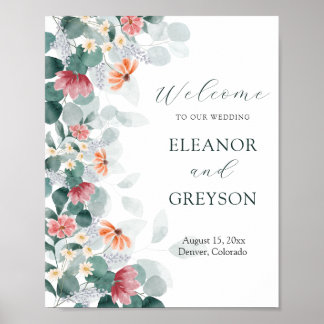 Elegante wilde bloem eucalyptus welkom poster
