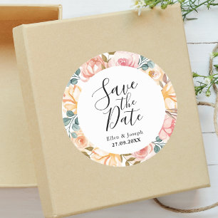 Elegante Wilde Bloem Huwelijk Op Maat "Save the Da Ronde Sticker