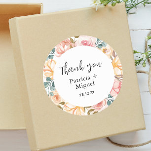 Elegante Wilde Bloem Huwelijks Dankjewel Kaartjes Ronde Sticker