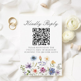 Elegante Wilde Bloem Lente Bruiloft QR Code Scan RSVP Kaartje