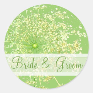 Elegante wilde bloem met wervelingen bruiloft stic ronde sticker