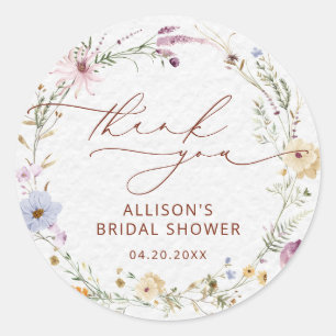 Elegante wilde bloem waterverf bloem bruiloftsdouc ronde sticker
