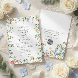 Elegante Wilde Bloem Zomer QR Code RSVP Trouwen Kaart