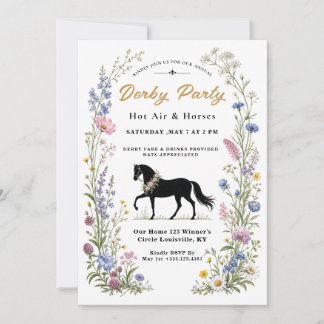 Elegante Wilde Bloem & Zwarte Paard Kentucky Derby Kaart
