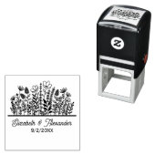 Elegante Wilde Bloemen #2 Trouwkoppel Namen Datum Zelfinktende Stempel (In situ)