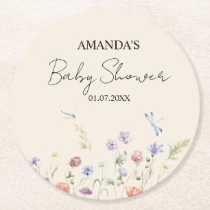 Elegante Wilde Bloemen Baby Shower Ronde Kartonnen Onderzetter