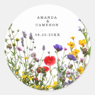 Elegante wilde bloemen bloeiende tuin bruiloft ronde sticker