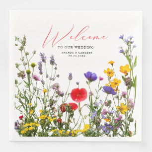 Elegante wilde bloemen bloeiende tuin bruiloft servet