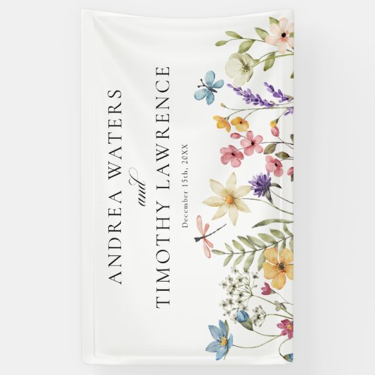 Elegante wilde bloemen | Bloemenbruiloft Spandoek (Verticaal)