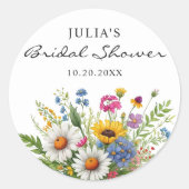 Elegante Wilde Bloemen Bruidsfeest Ronde Sticker (Voorkant)