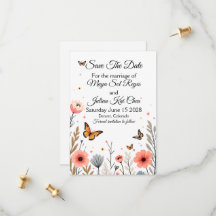 Elegante wilde bloemen en vlinders Save The Date 