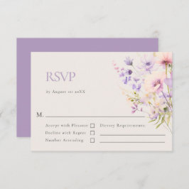 Elegante Wilde Bloemen Lavendel Violet Bruiloft RSVP Kaartje