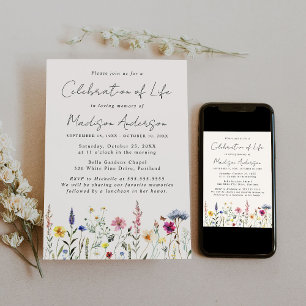 Elegante Wilde Bloemen Levensviering Funeral Kaart
