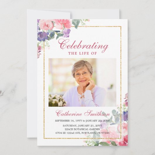 Elegante Wilde Bloemen Printbare Uitvaartprogramma Aankondiging (Voorkant)