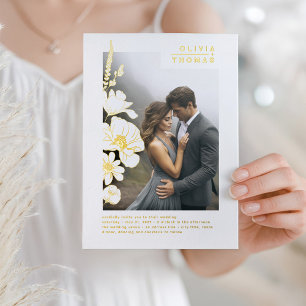 Elegante Wilde Bloemen Romantische Trouwfoto Folie Uitnodiging