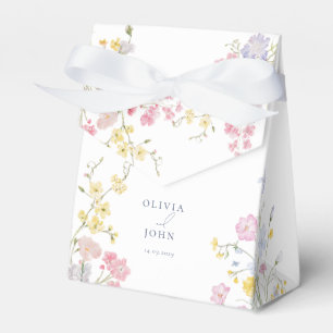 Elegante Wilde Bloemen Stofblauw Schrift Huwelijk Bedankdoosjes