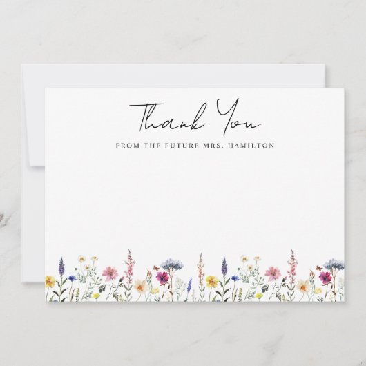 Elegante Wilde Bloemen Toekomst Mrs. Bruiloft Fees Bedankkaart (Voorkant)