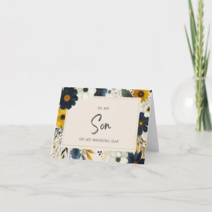Elegante Wilde Bloemen Voor Mijn Zoon Beige Trouwd Kaart