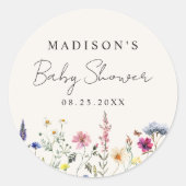 Elegante Wilde Bloemenweide Crème Baby Shower Ronde Sticker (Voorkant)