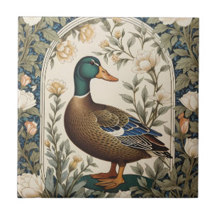 Elegante Wilde Eend William Morris Geïnspireerd Tegeltje