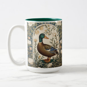 Elegante Wilde Eend William Morris Geïnspireerd  Tweekleurige Koffiemok