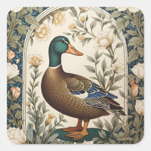Elegante Wilde Eend William Morris geïnspireerd Vierkante Sticker