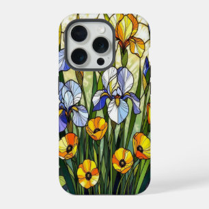 Elegante wilde iris boterbloem gebrandschilderd gl iPhone 15 pro hoesje