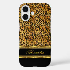 Elegante wilde luipaard zwart en goud iPhone 16 hoesje