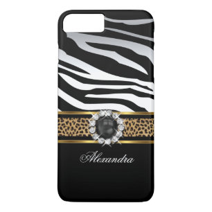 Elegante Wilde Zebra Streep Luipaard Zwart Goud Pa iPhone 8 Plus / 7 Plus Hoesje