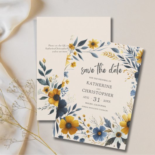 Elegante Wildflower Beige Bruiloft Save The Date
