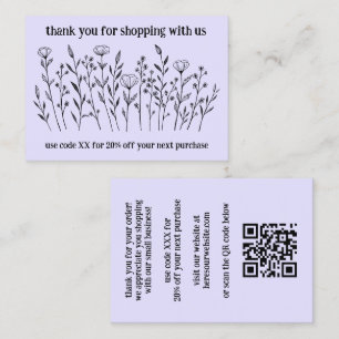 Elegante Wildflower BESTEL DANK U QR Code Visitekaartje