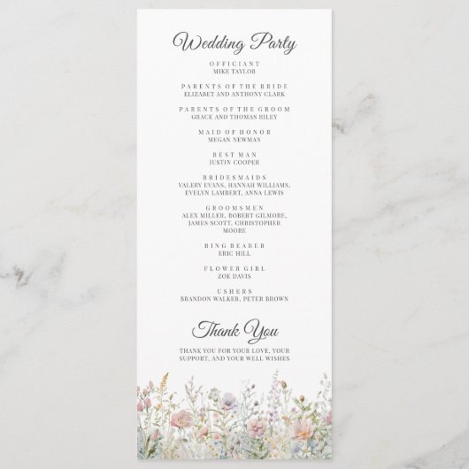 Elegante Wildflower Bloemen Bloemen Waterverf Brui Programma (Achterkant)