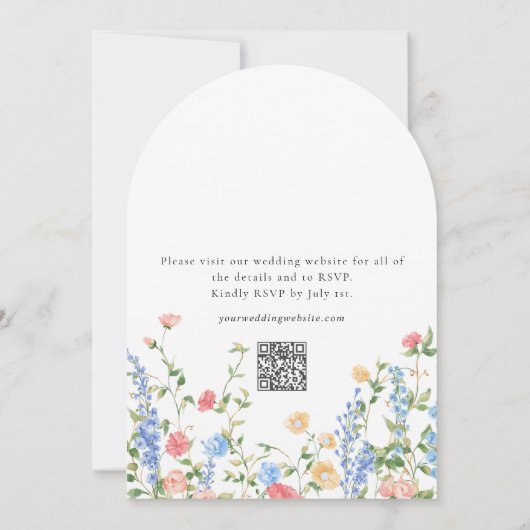 Elegante Wildflower Bloemen QR Code Boog Huwelijk Kaart (Achterkant)