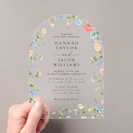 Elegante Wildflower Bloemenboog bruiloft Acryl Uitnodigingen (Insitu (Draagbaar))