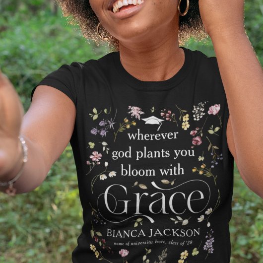 Elegante Wildflower 'Bloom met Grace' Afstuderen T-shirt