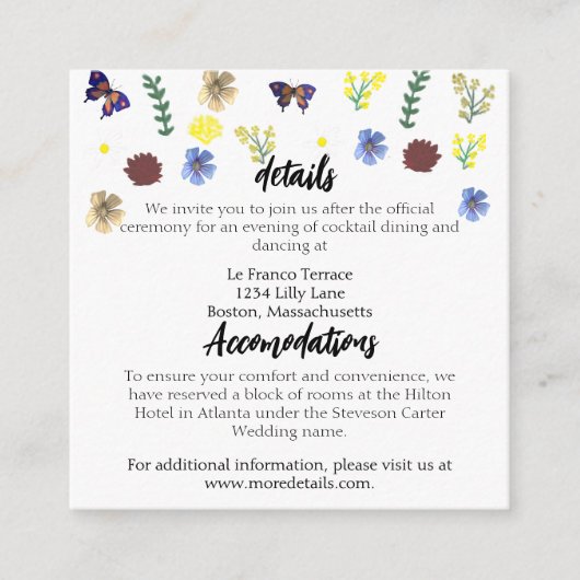 Elegante Wildflower Boho Blue Wedding Informatiekaartje (Voorkant)