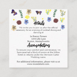 Elegante Wildflower Boho Blue Wedding Informatiekaartje