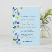 Elegante Wildflower Boho Blue Wedding Kaart (Staand voorkant)