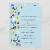 Elegante Wildflower Boho Blue Wedding Kaart (Voorkant / Achterkant)