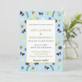 Elegante Wildflower Boho Blue Wedding Kaart (Staand voorkant)