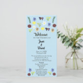 Elegante Wildflower Boho Blue Wedding Programma (Staand voorkant)