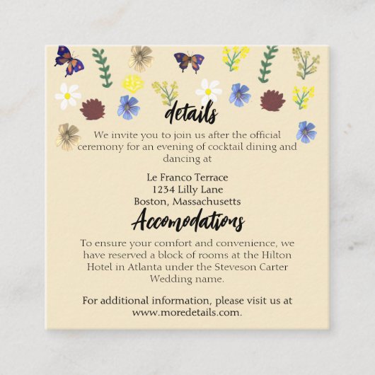 Elegante Wildflower Boho Eggshell bruiloft Informatiekaartje (Voorkant)
